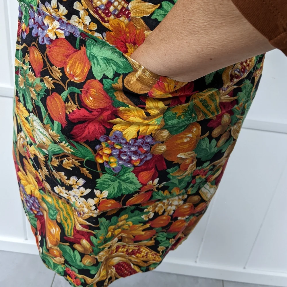 Handcrafted Large Apron,  Colorful Veggie Fabric,  Pocket, Waist Ties, Unisex